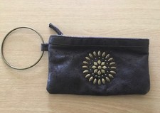 Small Brown Faux Suede Wrist Bag/Purse with hoop handle & metal stud detail