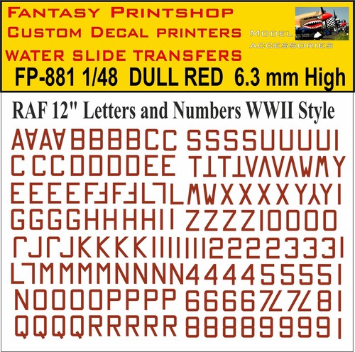Raf letters numbers water - 12",