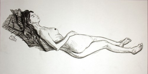Original female charcoal - charcoal, on