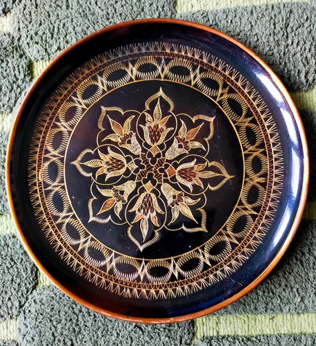 Vintage etched copper plate - etched,