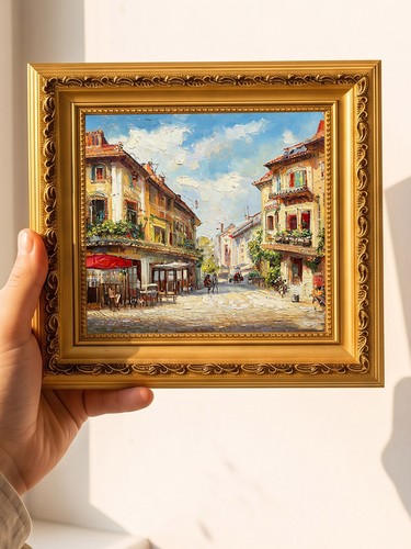 European street scene oil - street,
