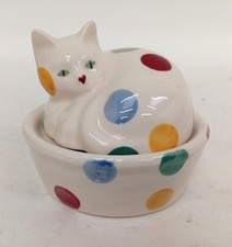 EMMA BRIDGEWATER Stoke-On-Trent, Vintage  Polka Dot Small Cat on Basket Coddler