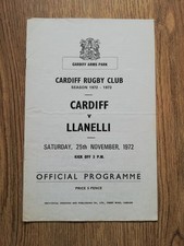 Cardiff v Llanelli Nov 1972 Rugby Programme