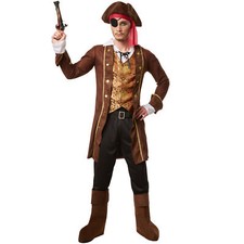 Men’s Pirate King Costume Captain Buccaneer Caribbean High Sea Fancy Dress Adult