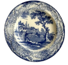 HUMPHREY'S CLOCK BLUE WHITE Vintage 4.5" Dia Plate RIDGWAY Chas Dickens WRS & Co