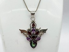 VINTAGE SOLID STERLING SILVER MYSTIC TOPAZ GARNET LADIES NECKLACE AND PENDANT