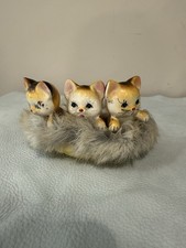 Vintage 3 Kittens In Basket w/