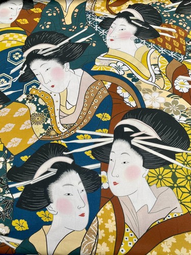 Geisha faces print fabric - faces,