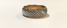 Vintage 14k ROMANY WG YG Slanted Textured Scallop Wedding Band Ring Size 8.5