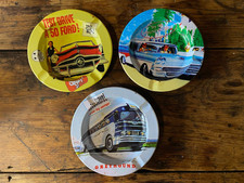 3 x Vintage 50s Novelty American Themed Travel Ashtrays 14cm - Ford, Greyhound
