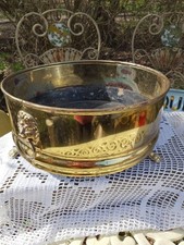 Large 12" Vintage Round Brass Planter Plant Pot Lion Mask Ring Handles Paw Feet