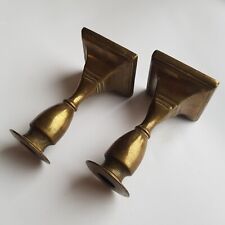 Antique Georgian cast brass candlesticks pair square 1820s England Britain