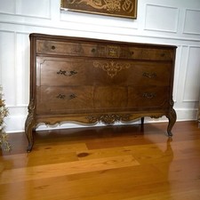Wide large burl walnut chest of drawer statement French dresser 1930s p