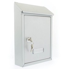 Post Box Letter Mailbox Silver Compact Steel Lockable 2 Keys Nameplate Outdoor
