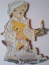 Wooden teddybear shaped bedroom door name plate plaque - room to add childs name