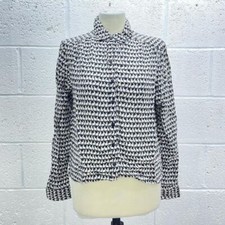 H&M RABBIT BLACK PRINT SHIRT CASUAL WOVEN BLOUSE LONG SLEEVE DROP HEM AIRY  UK 8