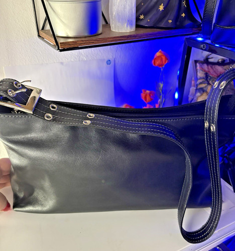 Black genuine leather shoulder - black,