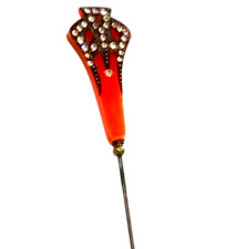 Art Deco Hatpin Antique Vintage Orange Celluloid Paste