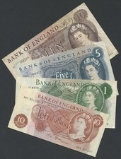 BANK OF ENGLAND £10 £5 £1 10s notes(x4) 1964-7 Fforde TYPE SET Banknotes