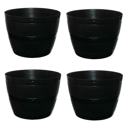 Black barrel planter round - black,