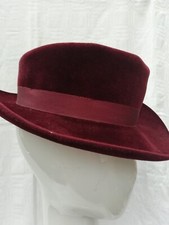 Vtg 60's Dunn Co Britain Burgundy English Velour Trilby Fedora Hat Small