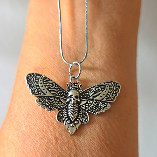 Silver tone death head moth - silver,