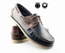 Mens 2 Tone Leather Lace Up Non Marking Sole Boat Deck Casual Moccasin Shoes