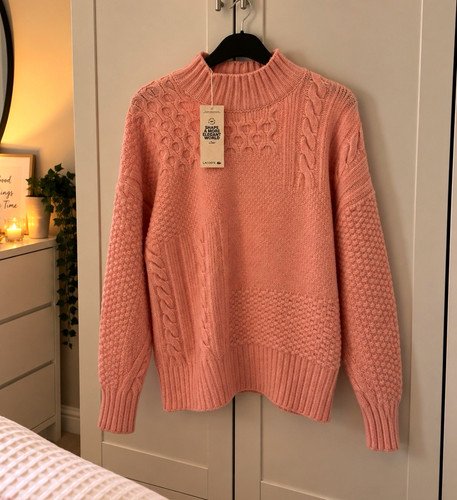 Lacoste pink cable knit mock - lacoste, cable-knit