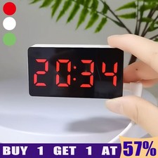 LED Electric Digital Alarm Clock Mains Power Mirror Display Bedroom Bedside UK