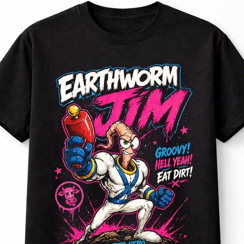 Earthworm jim retro gaming tee - earthworm,