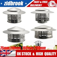 Fireplace Chimney Caps Roof Cowl Metal Top Hat 75-200mm Flue Rain Cap Cover UK'