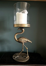 Gold Flamingo Candle Holder - Vintage Art Deco Style Pillar T-light Hurricane
