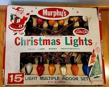 Vintage Murphy's Christmas Lights C7 Red Green Wire Indoor 15 Bulbs 20'  Works