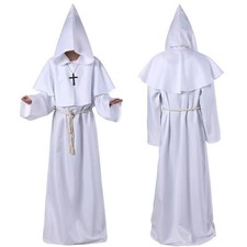 Halloween Hooded Robe Costumes Men Monk Cosplay Priest Horror Wizard Cloak Cape