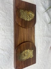 Adjustable Slide Wooden Table Top Book  Shelf Holder Brass Cat Inlay