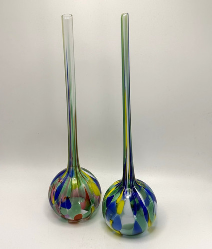 Pair art glass bud vases - pair, long
