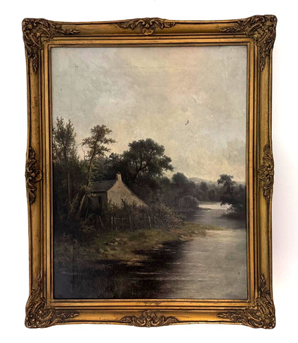 Antique oil painting canvas - antique,