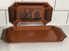 2 TERRACOTTA & BLACK SANDWICH TRAYS ROYAL WORCESTER CROWN WARE SCOTTIE WILSON