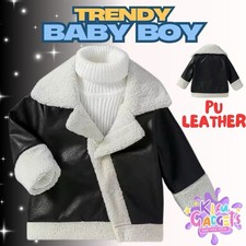 Baby Boys Black Leather Coats Winter Collar Jackets Thick Warm 9-12 Months Child