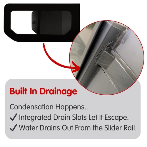Van sliding side window drain