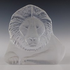 SIGNED Mats Jonasson / Royal Krona #3141 Glass Lion Sculpture