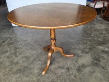 20thC light oak round pedestal tripod dining occasional table