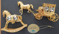 SWAROVSKI CRYSTAL TEMPTATIONS 24K GOLD PLATED ROCKING HORSE + HORSE AND CARRIAGE