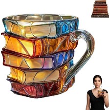 Painted Book Mug Handmade Colored Book Coffee Mug Novelty Colorful Acrylic,