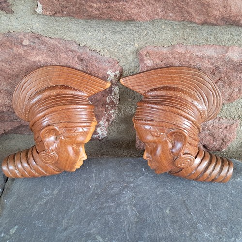 Pair vintage hand carved - pair,