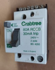 Crabtree SB6000 Split Load 2 Pole RCD / RCCB 80 Amp 30mA BS4293 ! Live Tested !