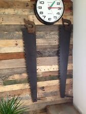 SUPERB PAIR OF 2 ANTIQUE LUMBERJACK SAWS 42 INCH BLADE TATTOO SHOP DISPLAY SHED