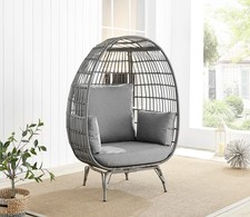 EGG Chair Grey Rattan Outdoor Garden Patio Balcony Cosy Padded Chair Ex-display