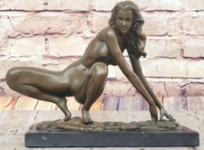Large Modern Bronze Sculpture Nude Acrobat Girl Abstract Figurine Marble Base