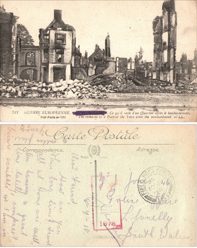 C1918 postcard town remains - postcard,